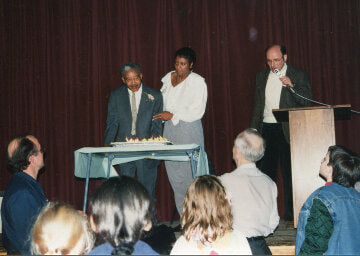 Al Bratten, Denise Bratten, and Aaron Hamburger, Al Bratten's 70th birthday party, ACSM01344.