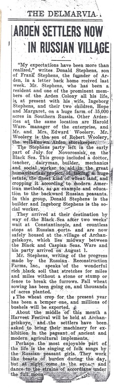 Delmarvia article from October 1925 reporting on Don Stephens' experiences in Russia.