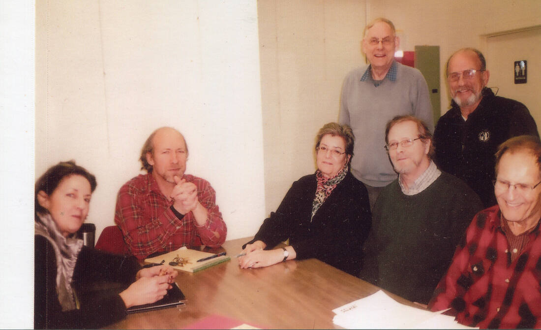 Arden Craft Shop Museum Original Board: seated, left to right: Janet Cosgrove; Mark Taylor; Linda Eaton; Tom Wheeler; Bernie Schwab standing, left to right: Alton Dahl; Pete Rensetti.