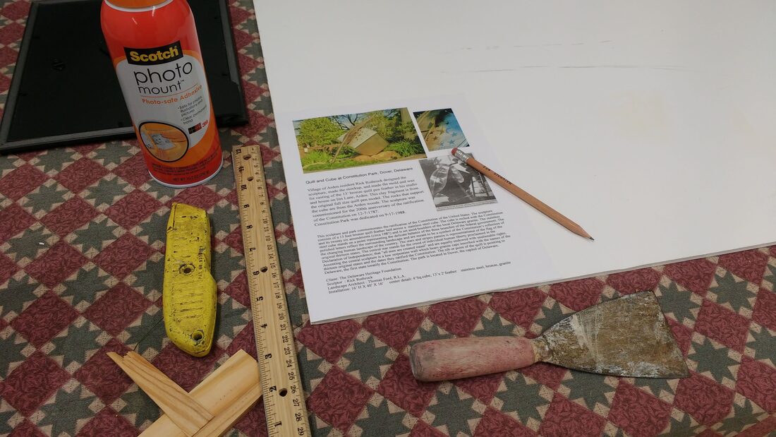 Here are our materials: while Scotch photo mount isn't particularly useful for historical documents it does just fine for temporary accompanying text.